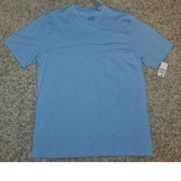Mens T-Shirt Van Heusen Blue Small Micro Smooth Short Sleeve V-Neck Tee - Picture 1 of 3